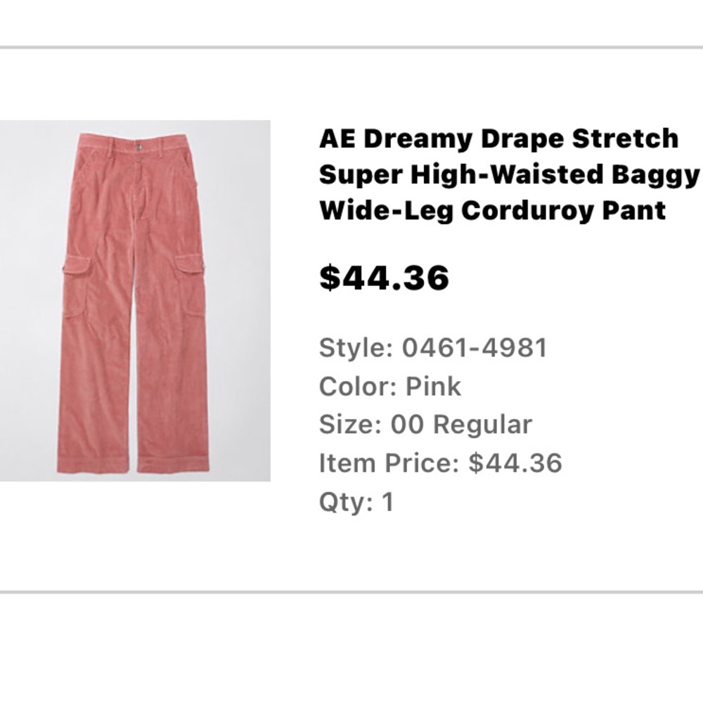 Like new AE corduroy pants, pink, size 00